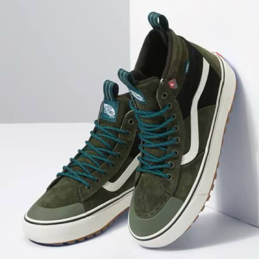 Men’s Vans SK8 HI MTE2 Olive Green Black with Teal Reflective Laces